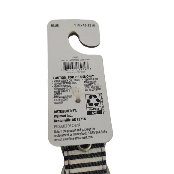 Dog Collar Large 16-22" Metal Clasp Vibrant Life Patterned Blue Stripes Nautical - Picture 4 of 5